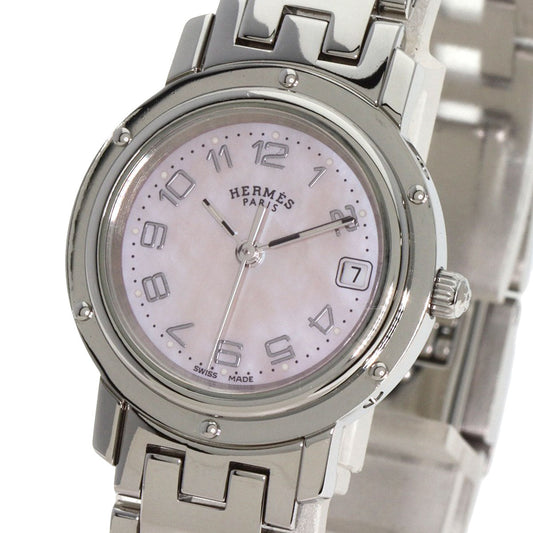 HERMES Watches Quartz CL4.210 Stainless Steel , Stainless Steel Silver Clipper Nacre new buckle Pink shell dial Women Used