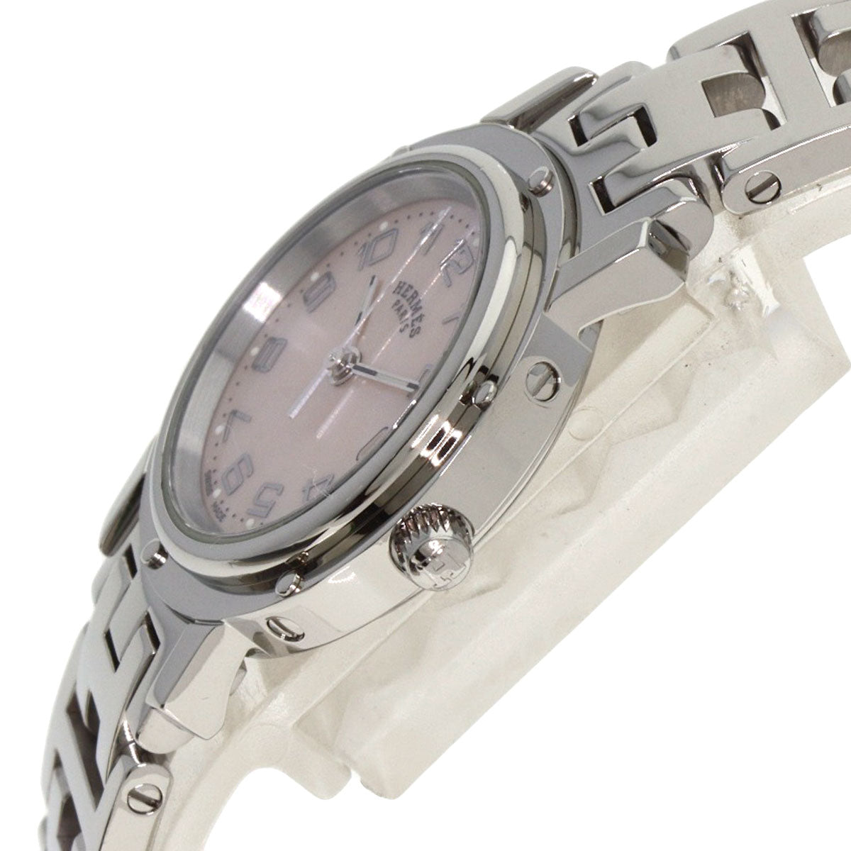 HERMES Watches Quartz CL4.210 Stainless Steel , Stainless Steel Silver Clipper Nacre new buckle Pink shell dial Women Used
