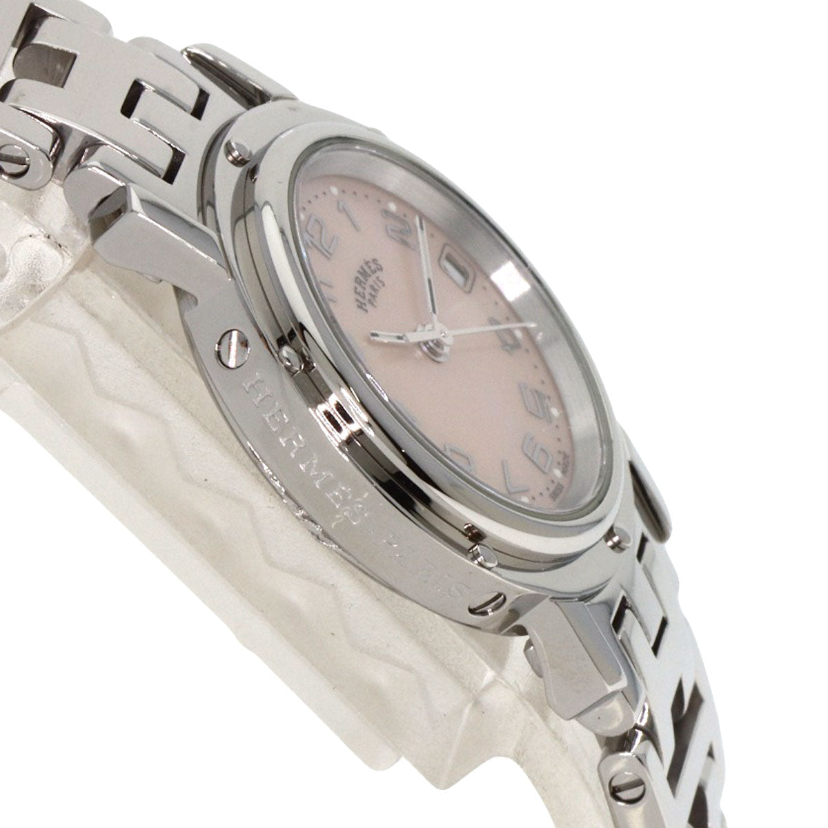 HERMES Watches Quartz CL4.210 Stainless Steel , Stainless Steel Silver Clipper Nacre new buckle Pink shell dial Women Used