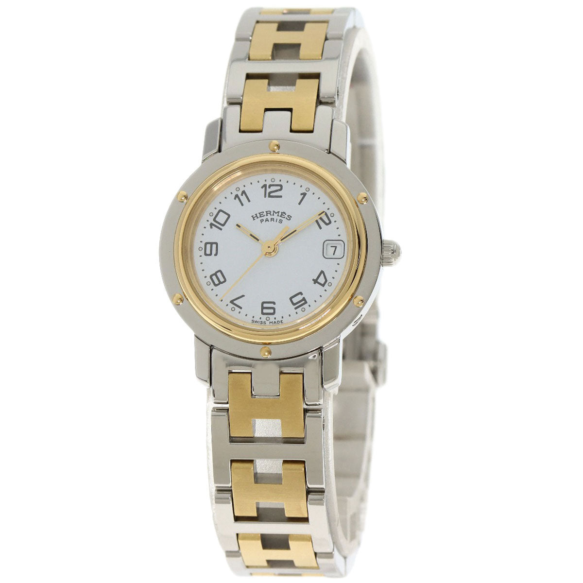 HERMES Watches Quartz CL4.220 Stainless Steel , SSxGP gold Clipper white dial Women Used