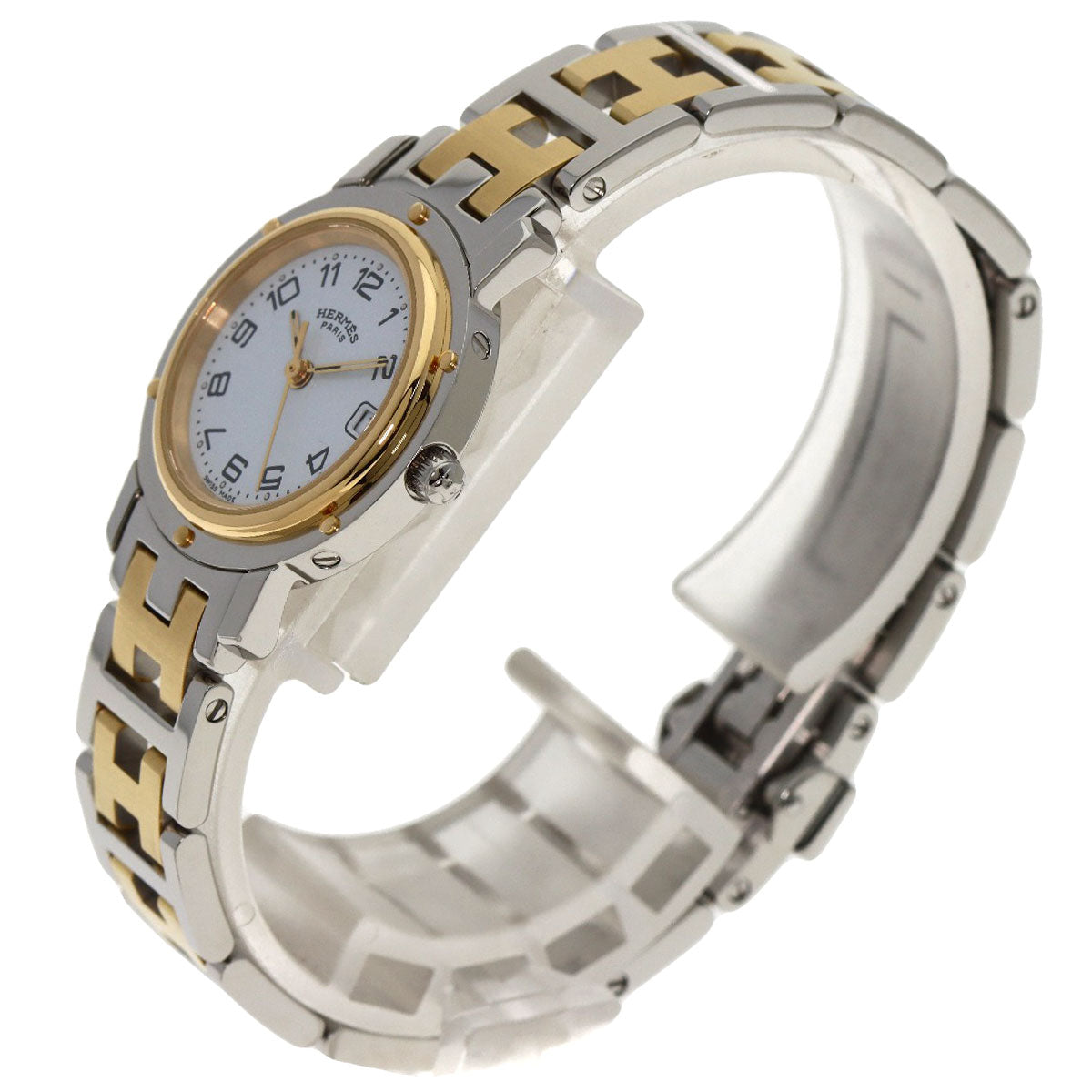 HERMES Watches Quartz CL4.220 Stainless Steel , SSxGP gold Clipper white dial Women Used