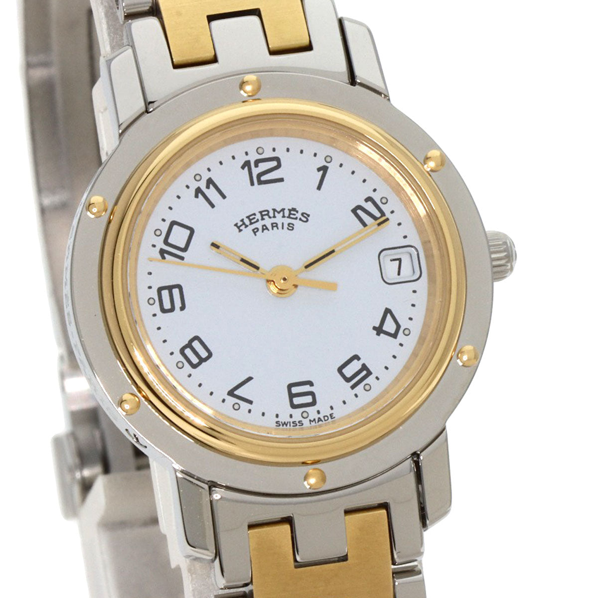 HERMES Watches Quartz CL4.220 Stainless Steel , SSxGP gold Clipper white dial Women Used