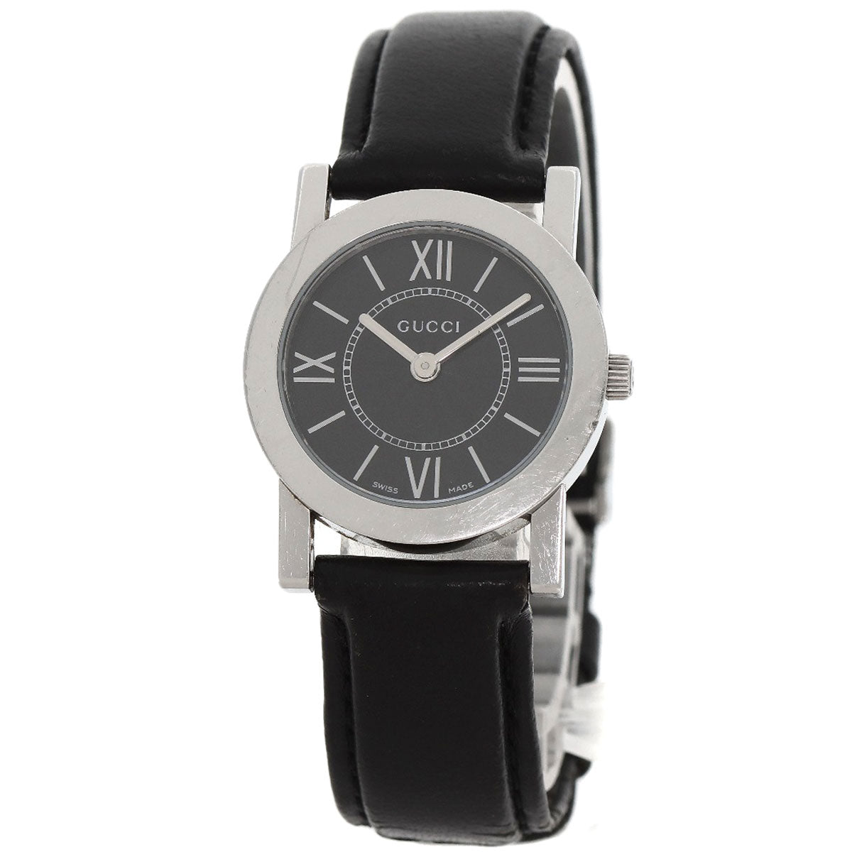 GUCCI Watches Quartz 5200L.1 Stainless Steel, Leather Silver Round face black dial Women Used