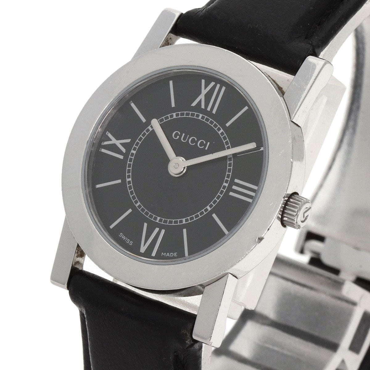 GUCCI Watches Quartz 5200L.1 Stainless Steel, Leather Silver Round face black dial Women Used