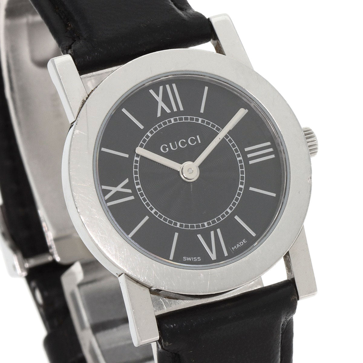 GUCCI Watches Quartz 5200L.1 Stainless Steel, Leather Silver Round face black dial Women Used