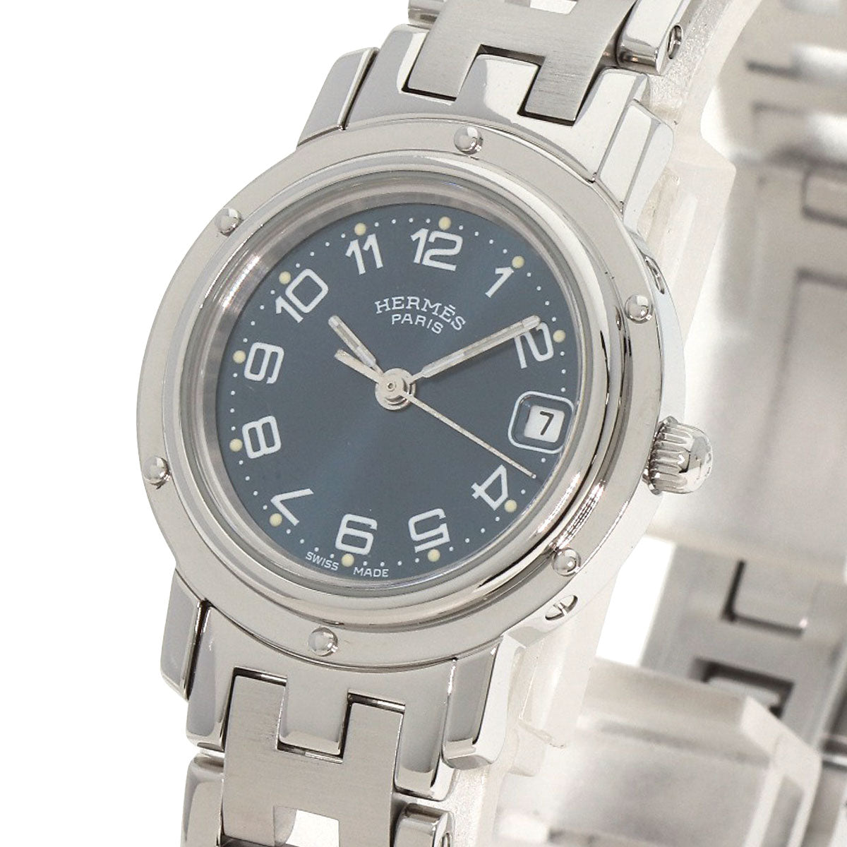 HERMES Watches Quartz CL4.210 Stainless Steel , Stainless Steel Silver Clipper blue dial Women Used