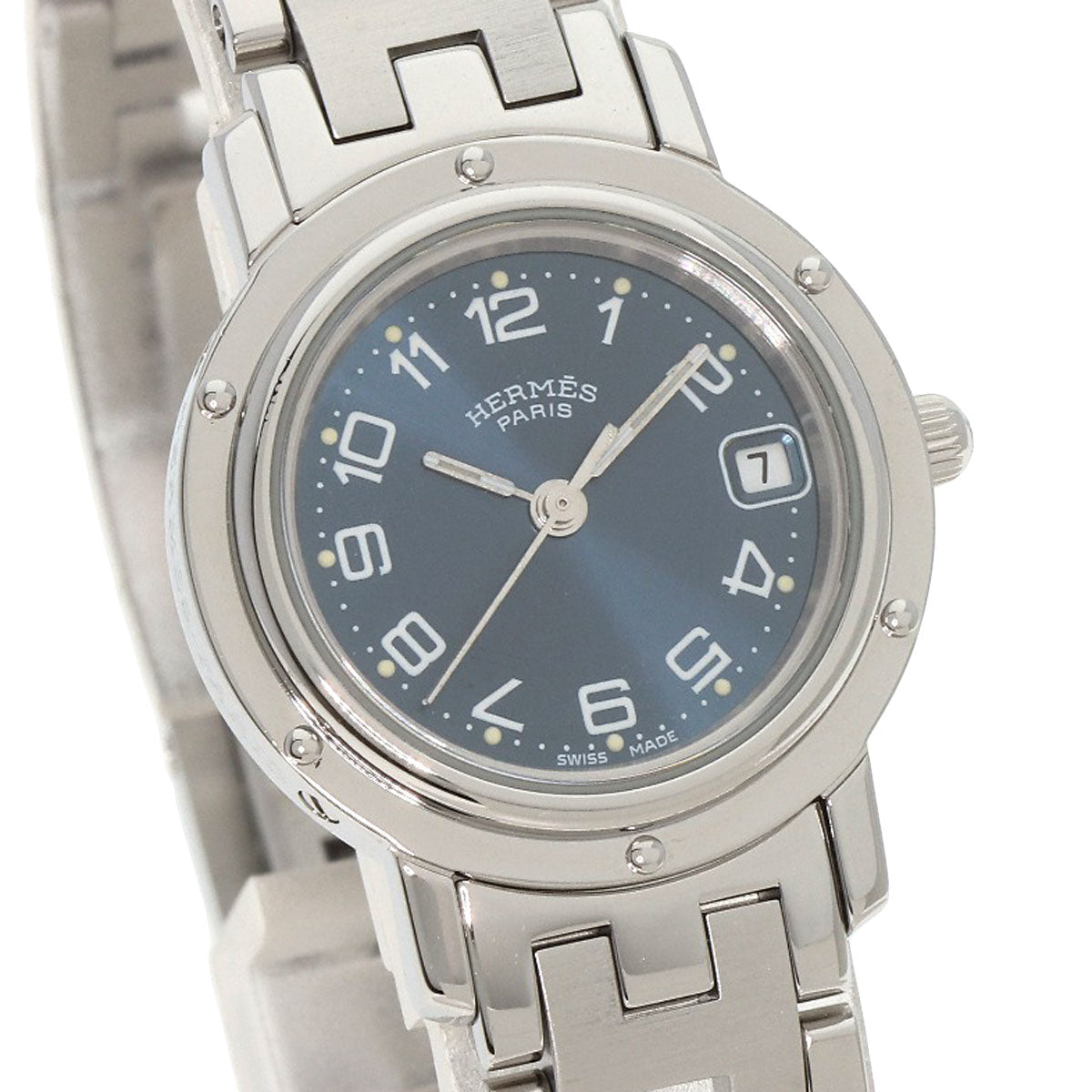 HERMES Watches Quartz CL4.210 Stainless Steel , Stainless Steel Silver Clipper blue dial Women Used