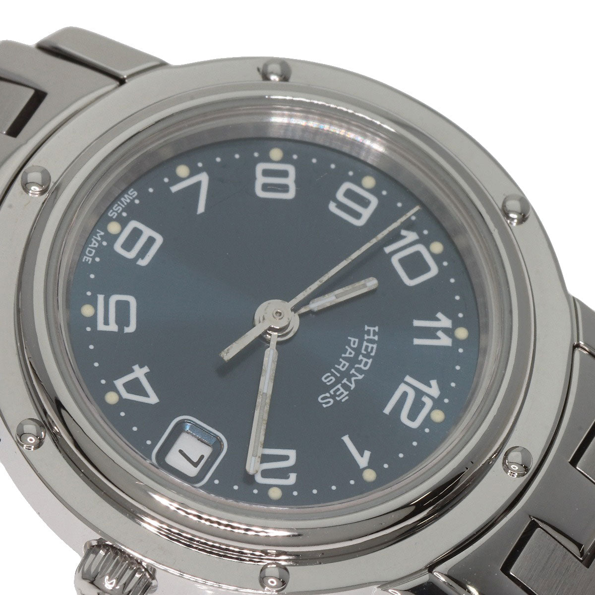 HERMES Watches Quartz CL4.210 Stainless Steel , Stainless Steel Silver Clipper blue dial Women Used