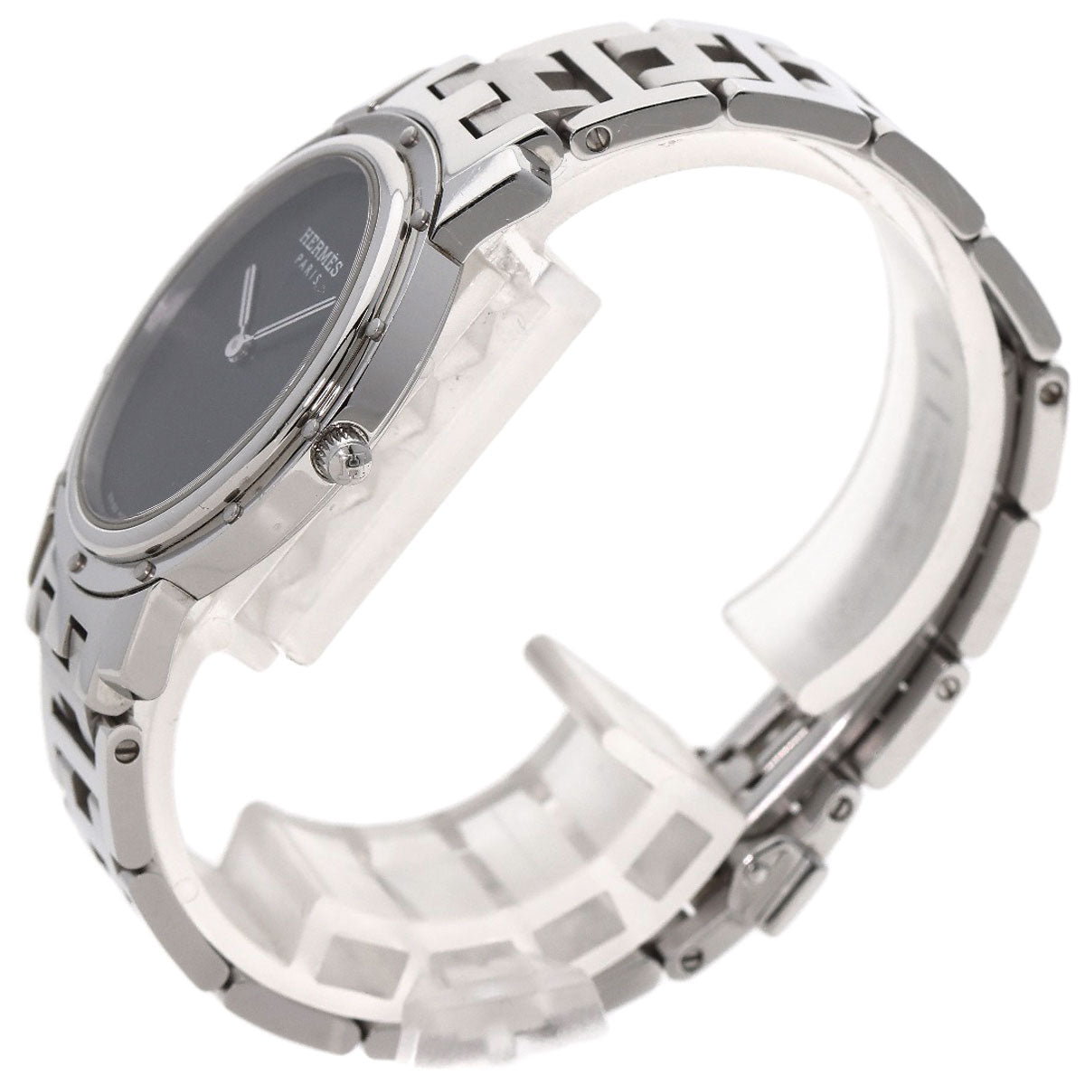 HERMES Watches Quartz CO1.510 Stainless Steel , Stainless Steel Silver Clipper oval black dial Women Used