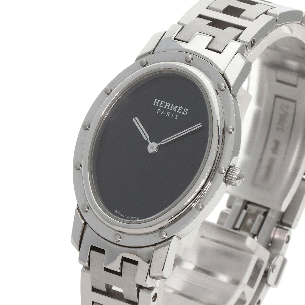 HERMES Watches Quartz CO1.510 Stainless Steel , Stainless Steel Silver Clipper oval black dial Women Used