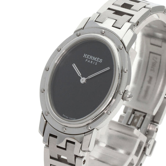 HERMES Watches Quartz CO1.510 Stainless Steel , Stainless Steel Silver Clipper oval black dial Women Used