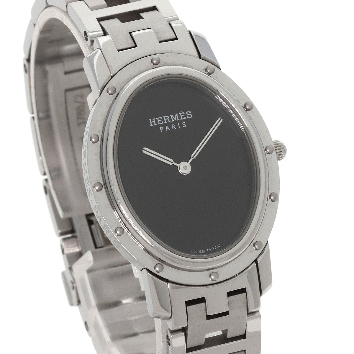HERMES Watches Quartz CO1.510 Stainless Steel , Stainless Steel Silver Clipper oval black dial Women Used