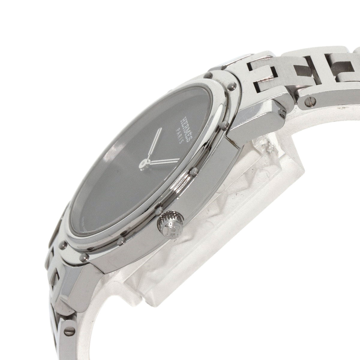 HERMES Watches Quartz CO1.510 Stainless Steel , Stainless Steel Silver Clipper oval black dial Women Used