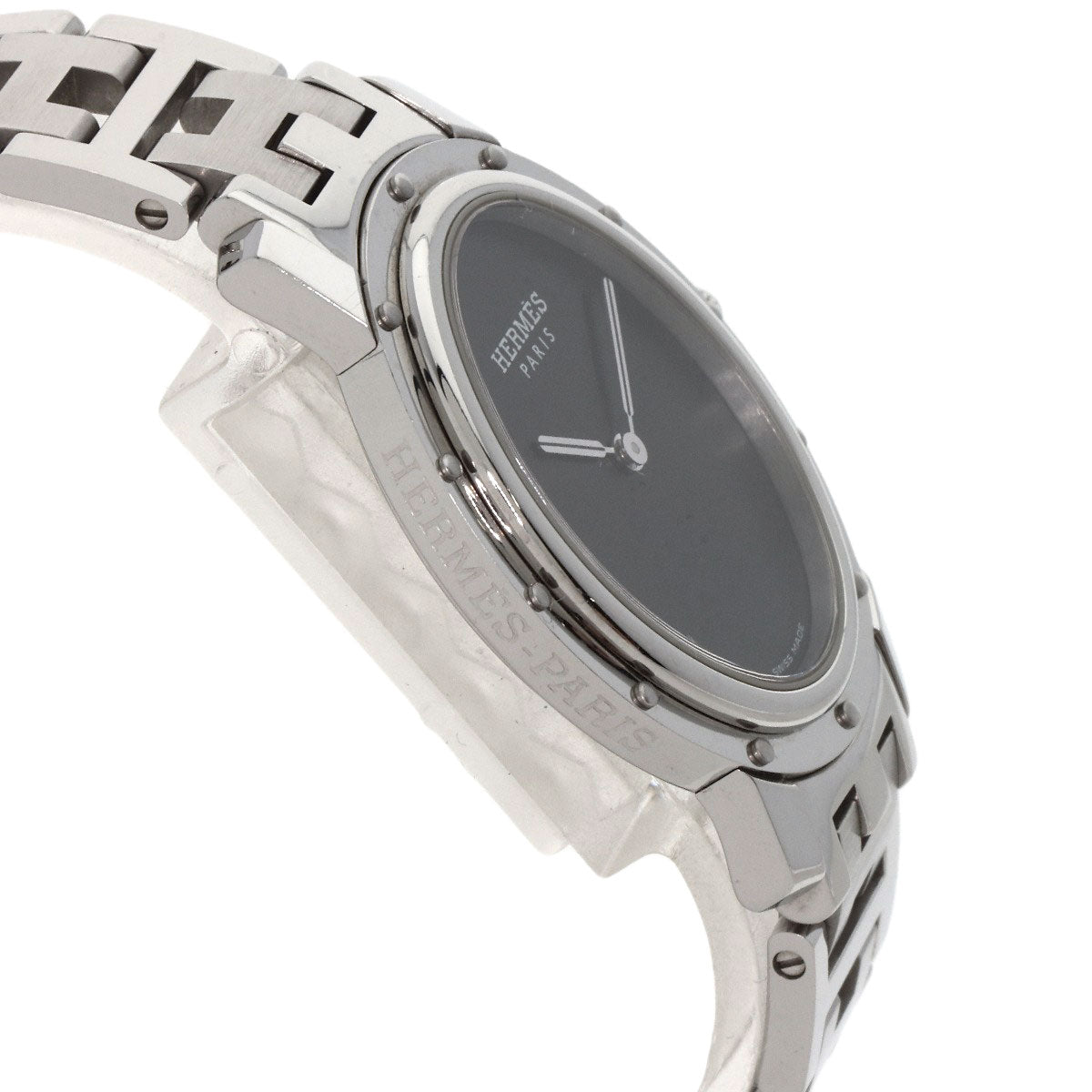 HERMES Watches Quartz CO1.510 Stainless Steel , Stainless Steel Silver Clipper oval black dial Women Used