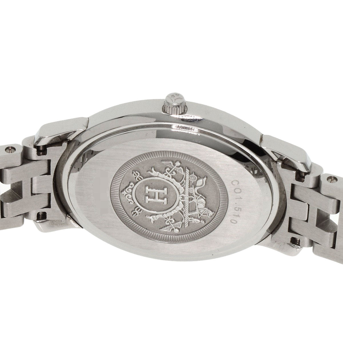 HERMES Watches Quartz CO1.510 Stainless Steel , Stainless Steel Silver Clipper oval black dial Women Used