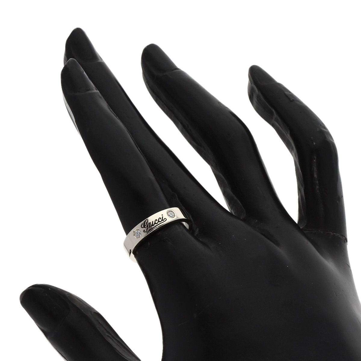 GUCCI Ring K18WG Silver Icon Print 2P Diamond #11