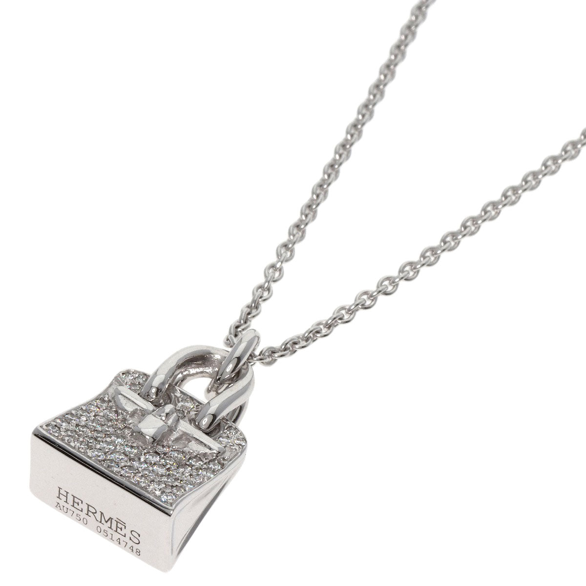 HERMES Necklace K18WG Silver Amulet Birkin Diamond