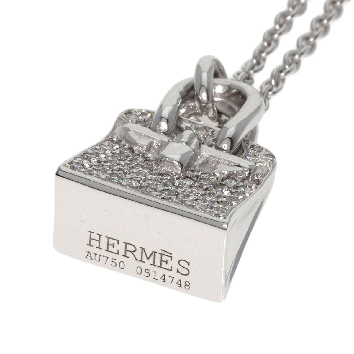 HERMES Necklace K18WG Silver Amulet Birkin Diamond