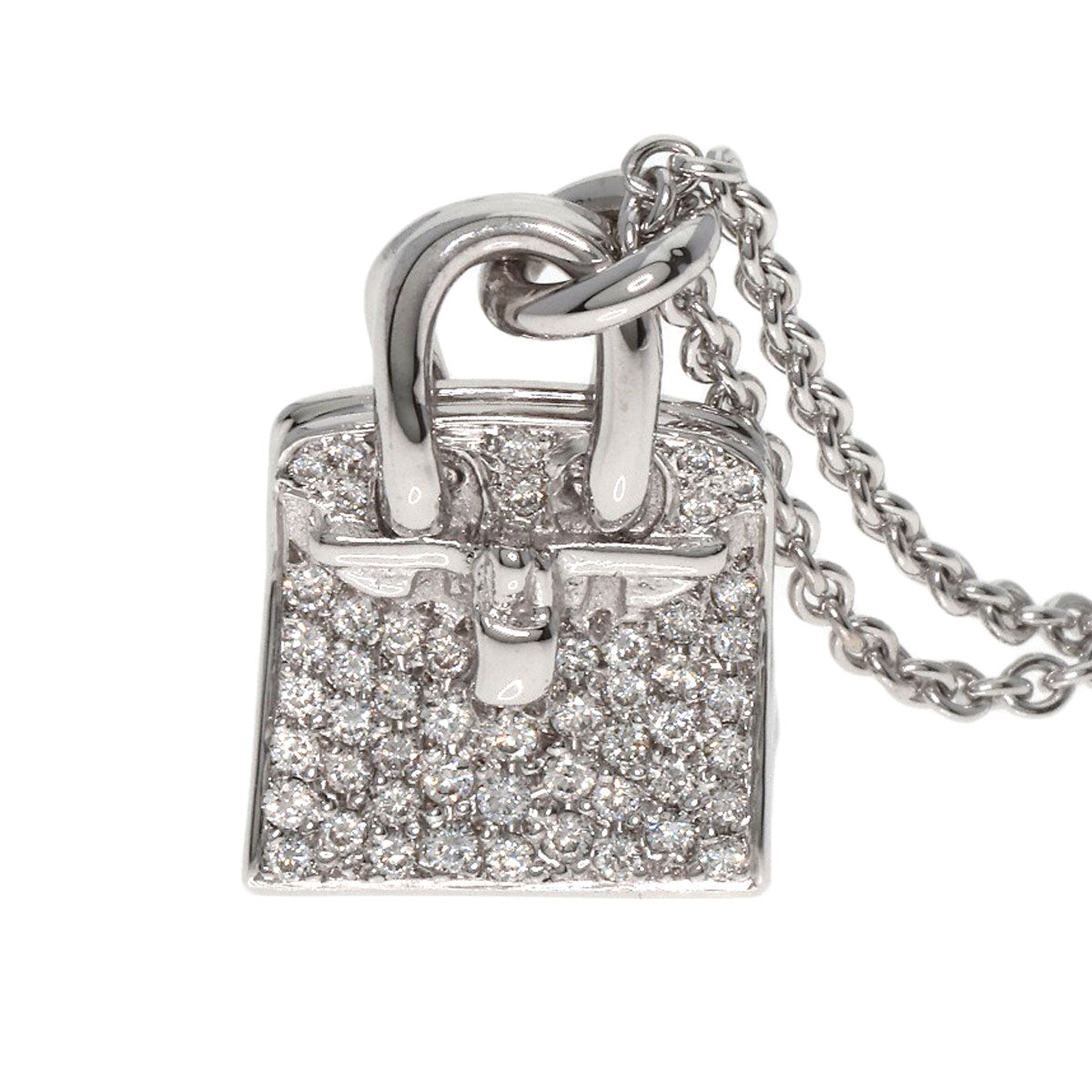 HERMES Necklace K18WG Silver Amulet Birkin Diamond