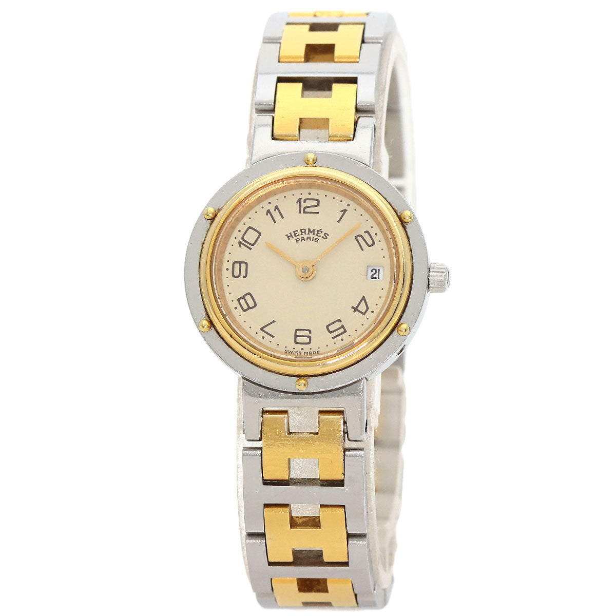 HERMES Watches Quartz Stainless Steel , SSxGP gold Clipper Old Belt Ivory dial Women Used