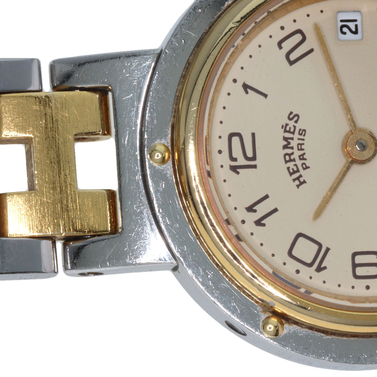 HERMES Watches Quartz Stainless Steel , SSxGP gold Clipper Old Belt Ivory dial Women Used