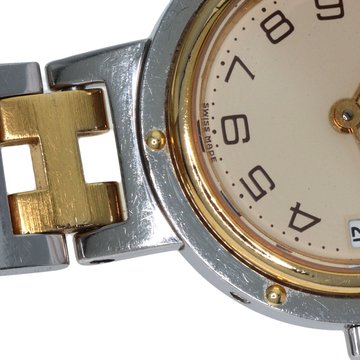 HERMES Watches Quartz Stainless Steel , SSxGP gold Clipper Old Belt Ivory dial Women Used