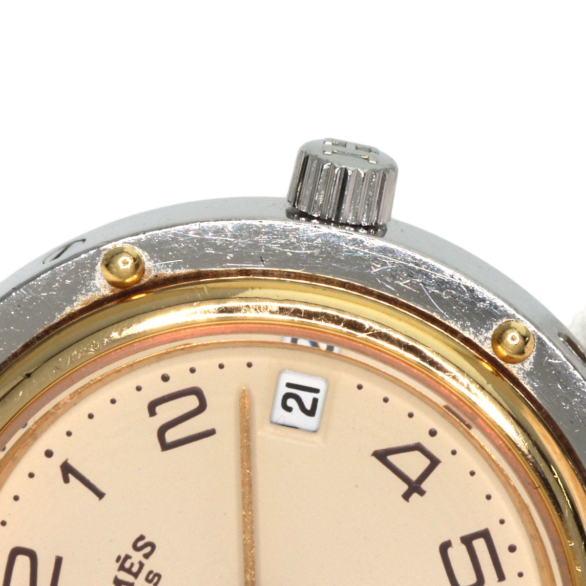 HERMES Watches Quartz Stainless Steel , SSxGP gold Clipper Old Belt Ivory dial Women Used