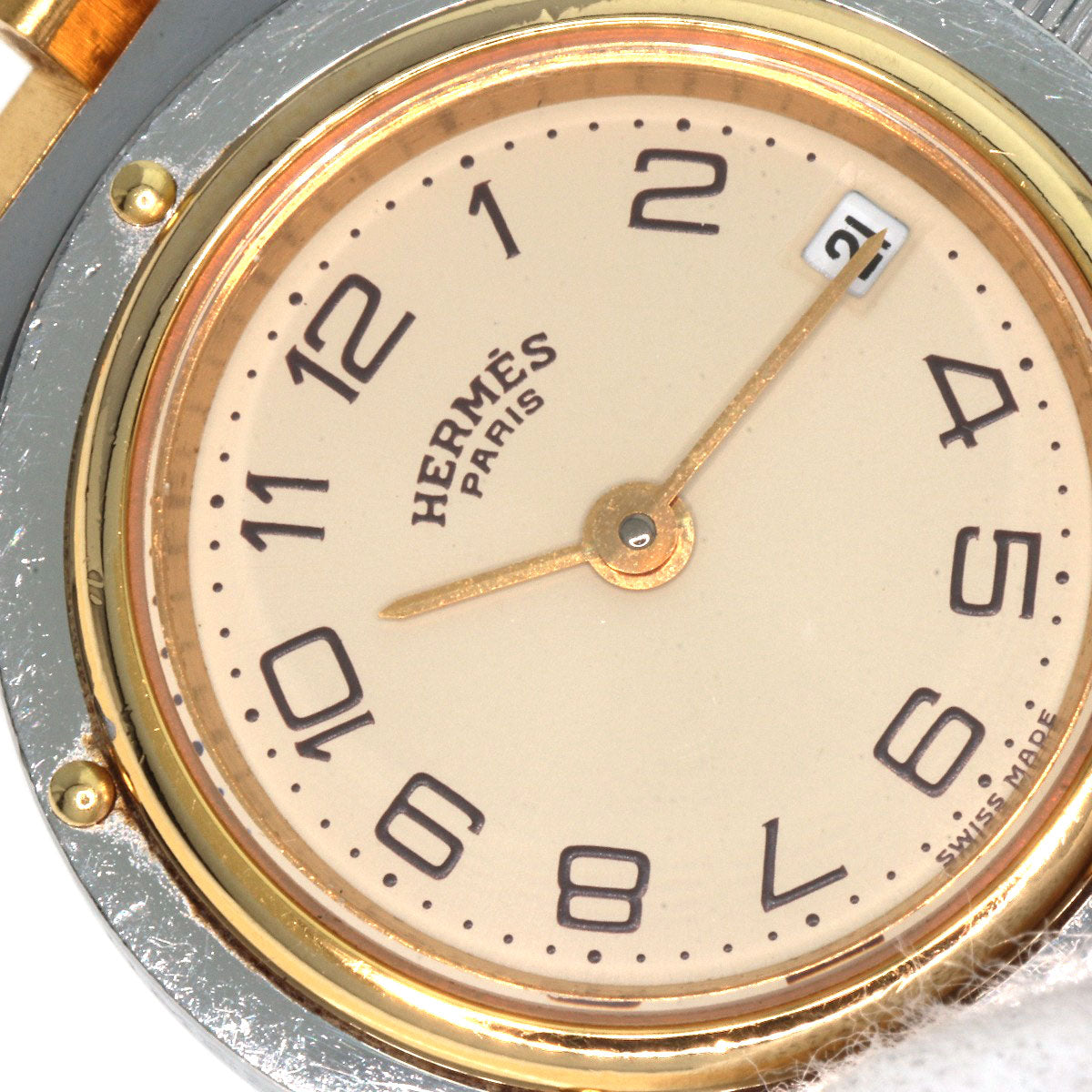HERMES Watches Quartz Stainless Steel , SSxGP gold Clipper Old Belt Ivory dial Women Used