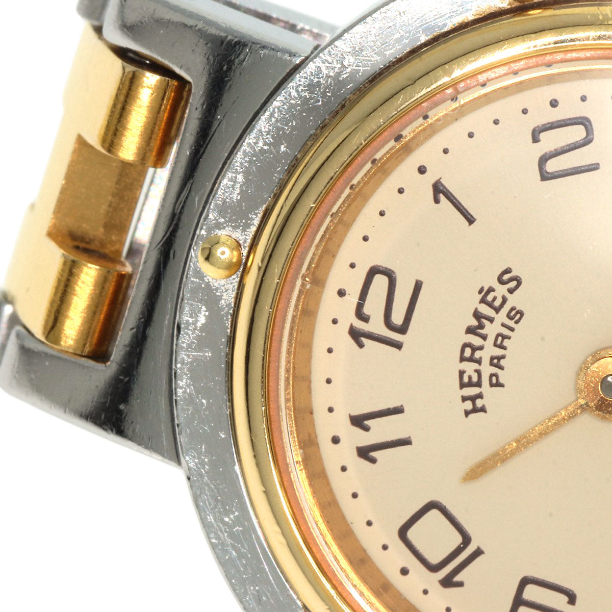 HERMES Watches Quartz Stainless Steel , SSxGP gold Clipper Old Belt Ivory dial Women Used