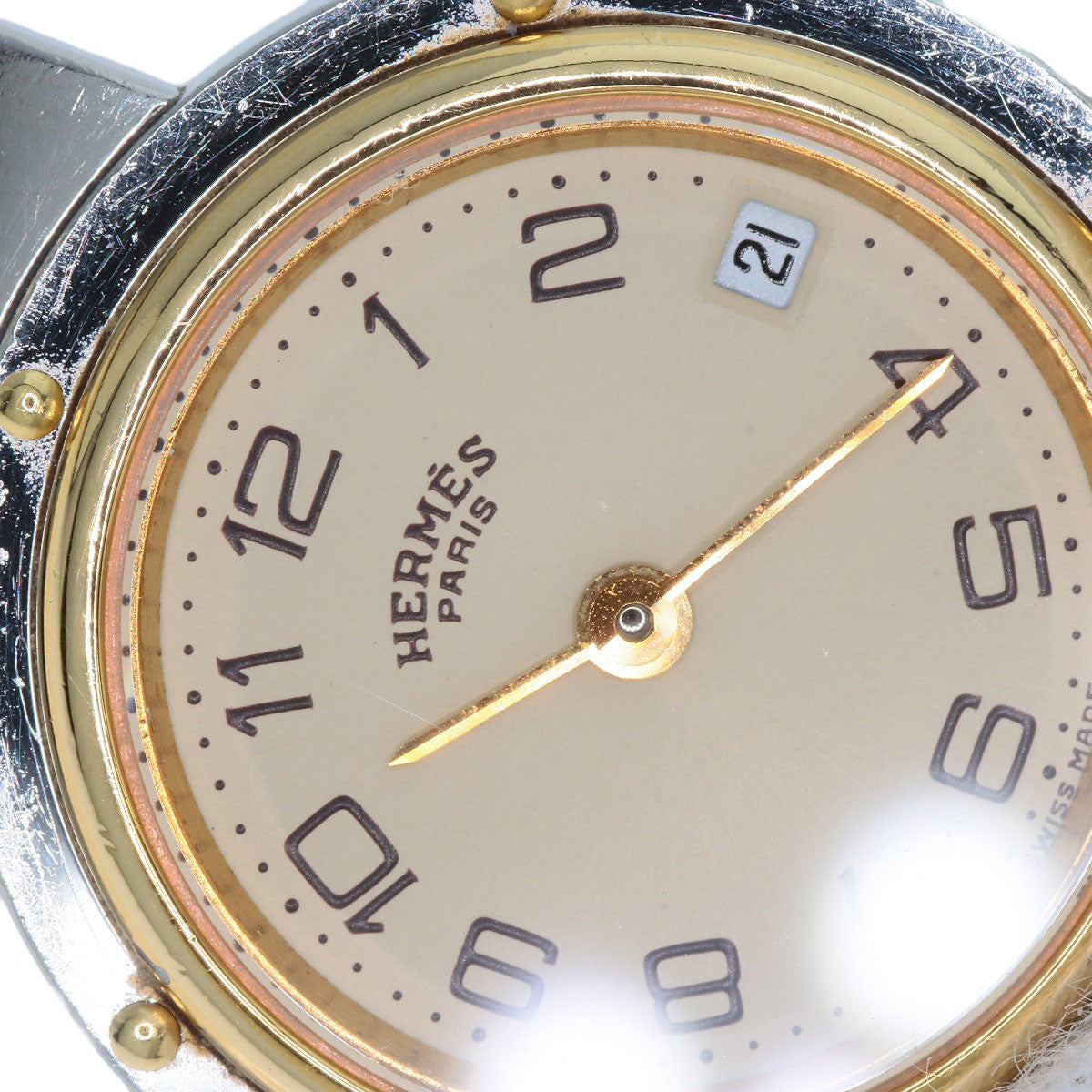 HERMES Watches Quartz Stainless Steel , SSxGP gold Clipper Old Belt Ivory dial Women Used