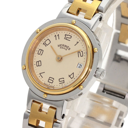 HERMES Watches Quartz Stainless Steel , SSxGP gold Clipper Old Belt Ivory dial Women Used