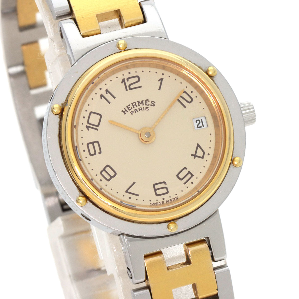 HERMES Watches Quartz Stainless Steel , SSxGP gold Clipper Old Belt Ivory dial Women Used