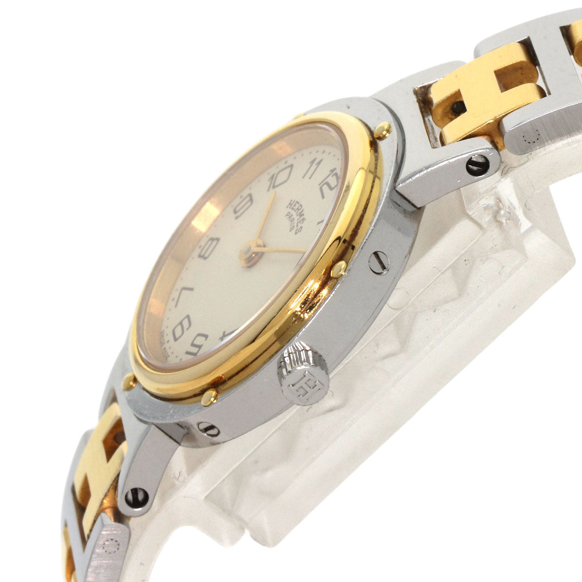 HERMES Watches Quartz Stainless Steel , SSxGP gold Clipper Old Belt Ivory dial Women Used