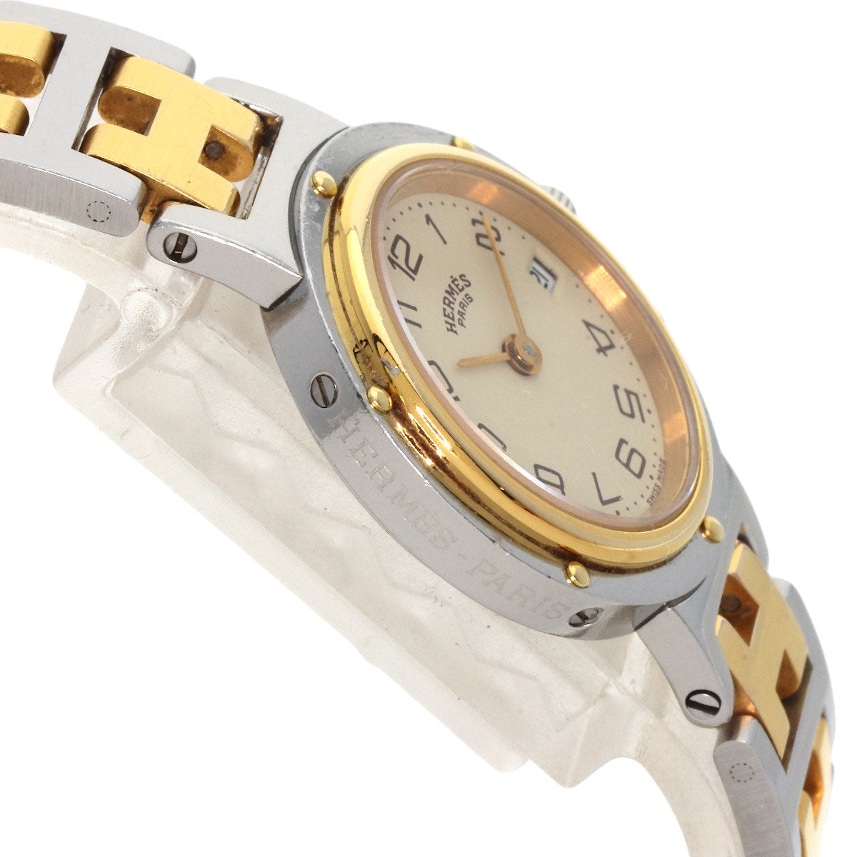 HERMES Watches Quartz Stainless Steel , SSxGP gold Clipper Old Belt Ivory dial Women Used