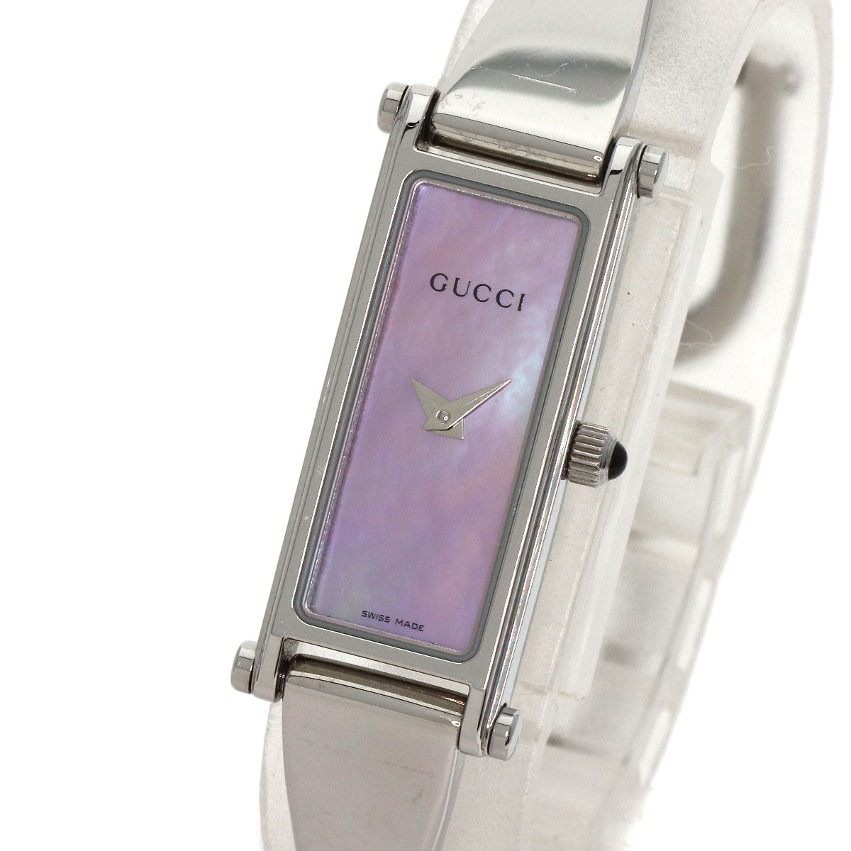 GUCCI Watches Quartz 1500L Stainless Steel , Stainless Steel Silver Square face bangle Pink shell dial Women Used