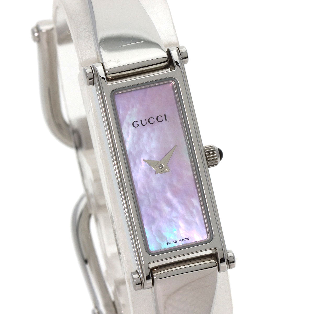 GUCCI Watches Quartz 1500L Stainless Steel , Stainless Steel Silver Square face bangle Pink shell dial Women Used