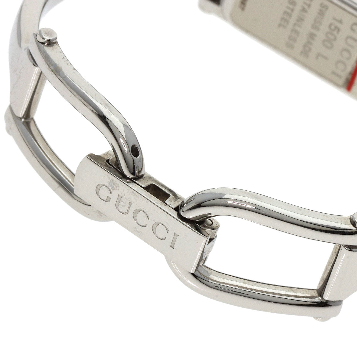 GUCCI Watches Quartz 1500L Stainless Steel , Stainless Steel Silver Square face bangle Pink shell dial Women Used