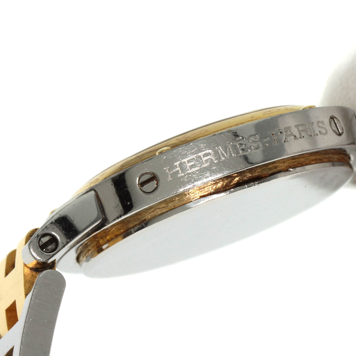HERMES Watches Quartz Stainless Steel , SSxGP gold Clipper Old Belt Ivory dial Women Used
