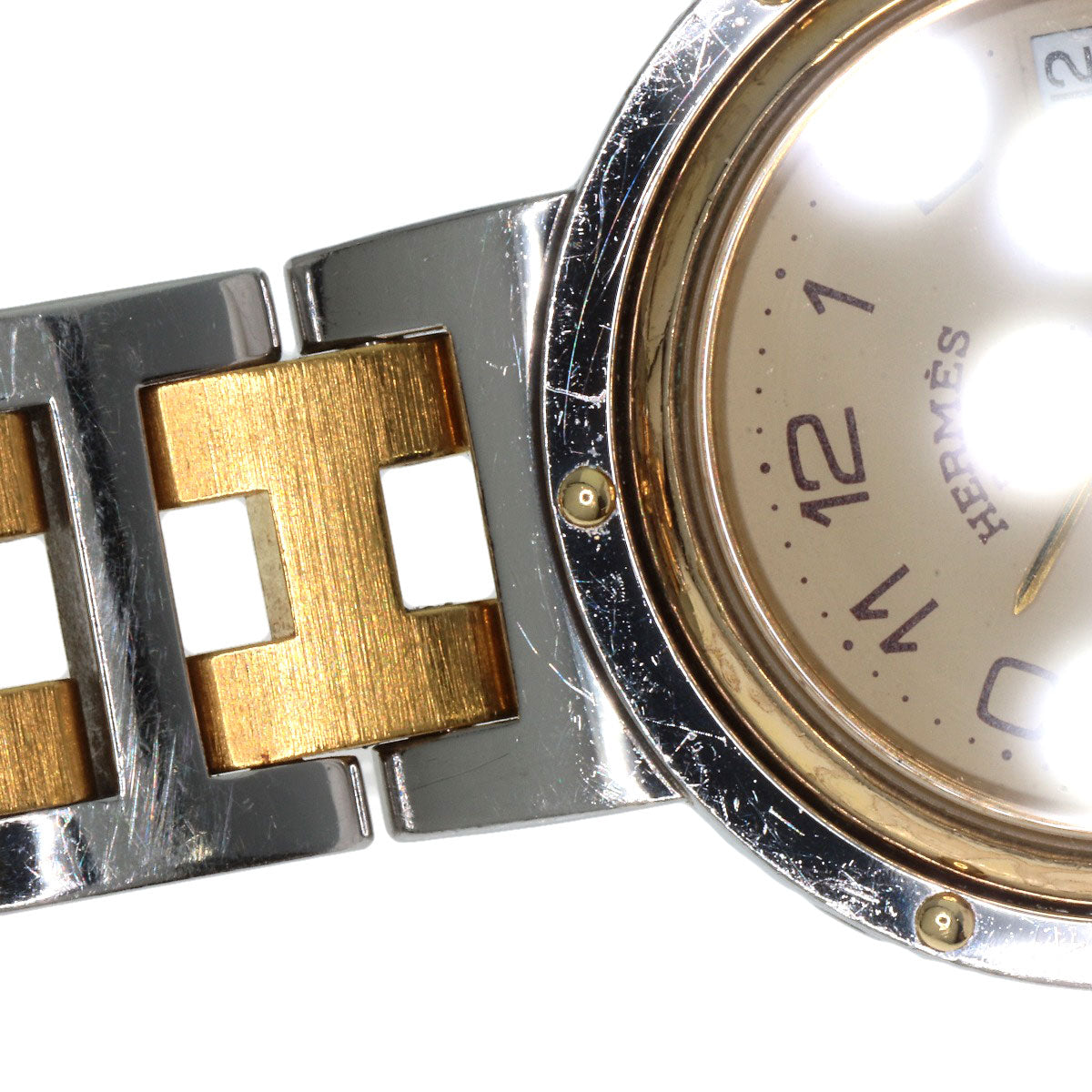 HERMES Watches Quartz Stainless Steel , SSxGP gold Clipper Old Belt Ivory dial Women Used
