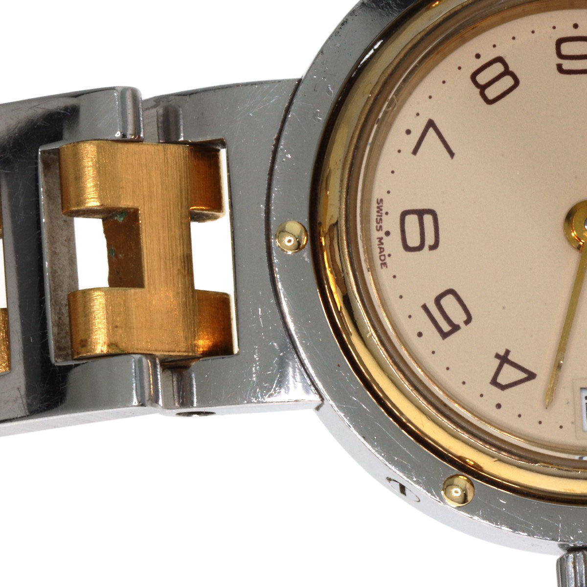 HERMES Watches Quartz Stainless Steel , SSxGP gold Clipper Old Belt Ivory dial Women Used