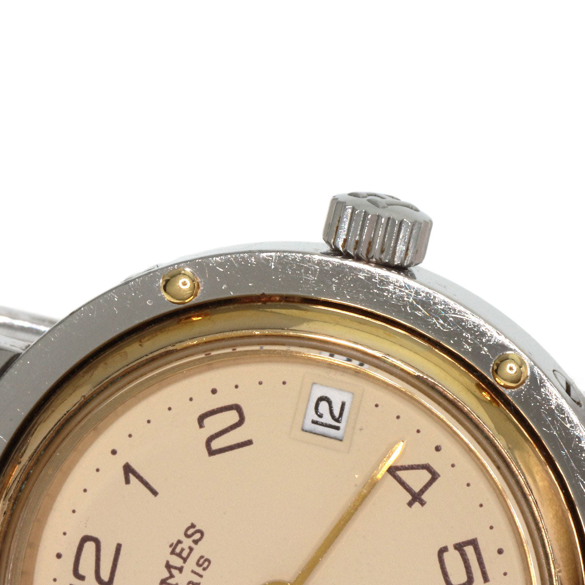 HERMES Watches Quartz Stainless Steel , SSxGP gold Clipper Old Belt Ivory dial Women Used