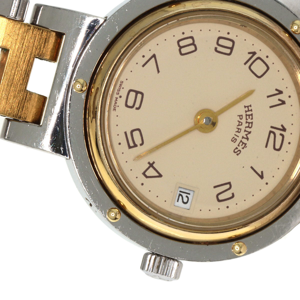 HERMES Watches Quartz Stainless Steel , SSxGP gold Clipper Old Belt Ivory dial Women Used