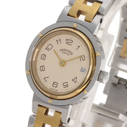 HERMES Watches Quartz Stainless Steel , SSxGP gold Clipper Old Belt Ivory dial Women Used