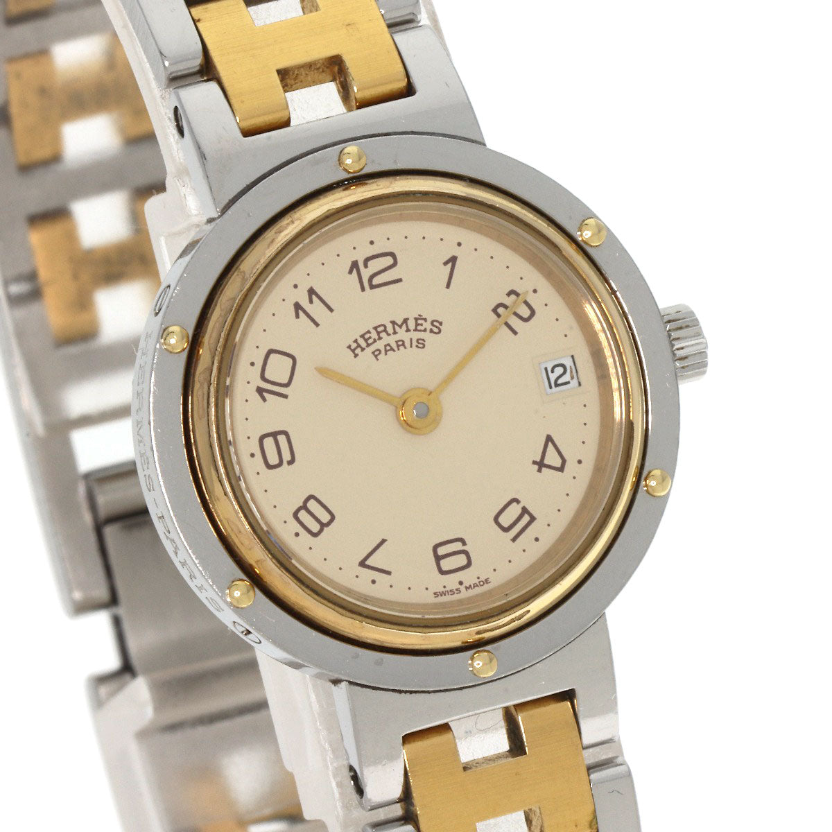 HERMES Watches Quartz Stainless Steel , SSxGP gold Clipper Old Belt Ivory dial Women Used