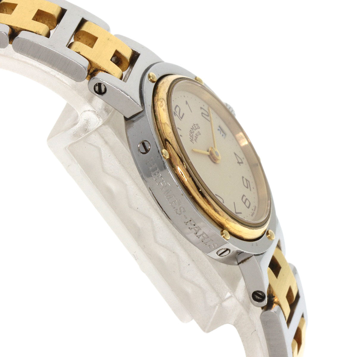 HERMES Watches Quartz Stainless Steel , SSxGP gold Clipper Old Belt Ivory dial Women Used
