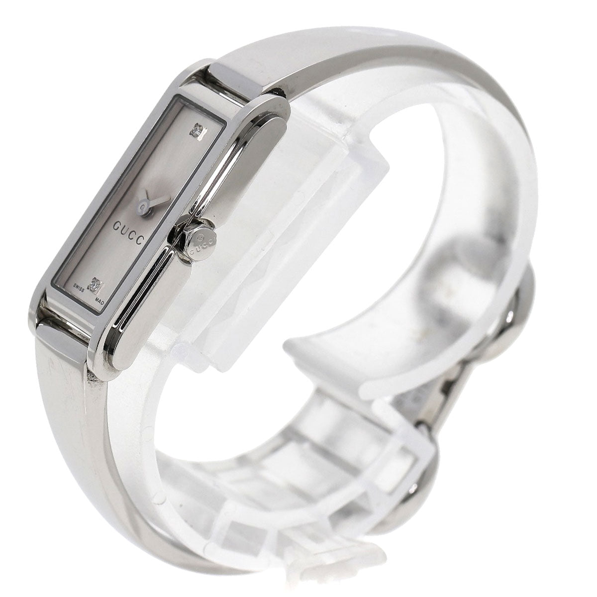 GUCCI Watches Quartz 109 Stainless Steel , Stainless Steel Silver Square Face 2P Diamond Silver dial Women Used