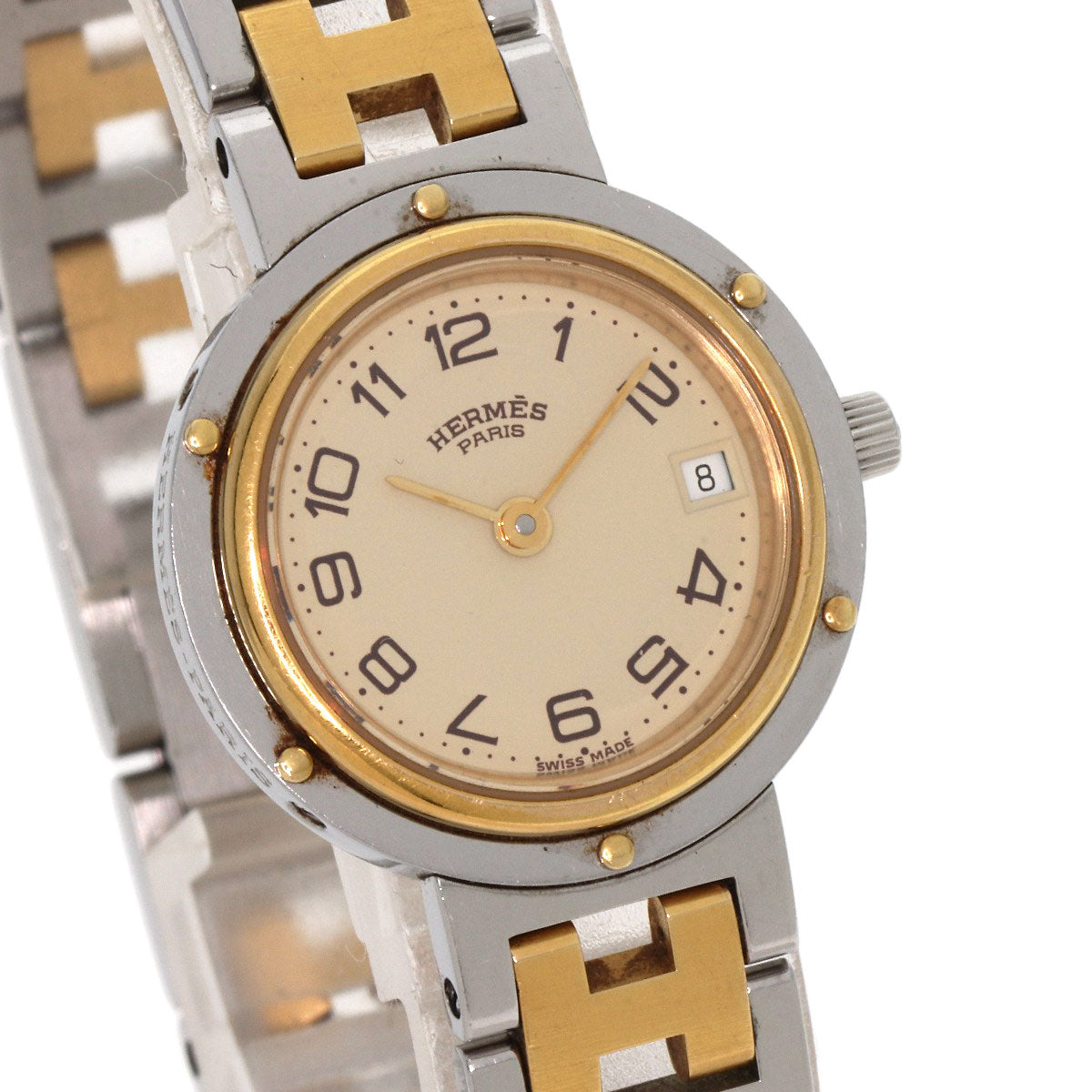 HERMES Watches Quartz Stainless Steel , SSxGP gold Clipper Ivory dial Women Used