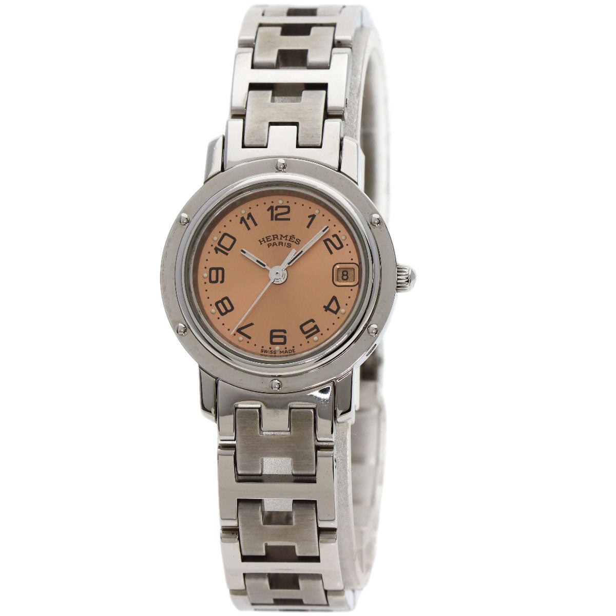 HERMES Watches Quartz CL4.210 Stainless Steel , Stainless Steel Silver Clipper Orange dial Women Used