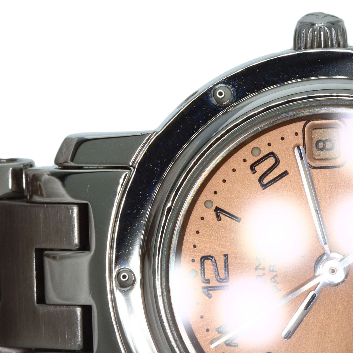 HERMES Watches Quartz CL4.210 Stainless Steel , Stainless Steel Silver Clipper Orange dial Women Used