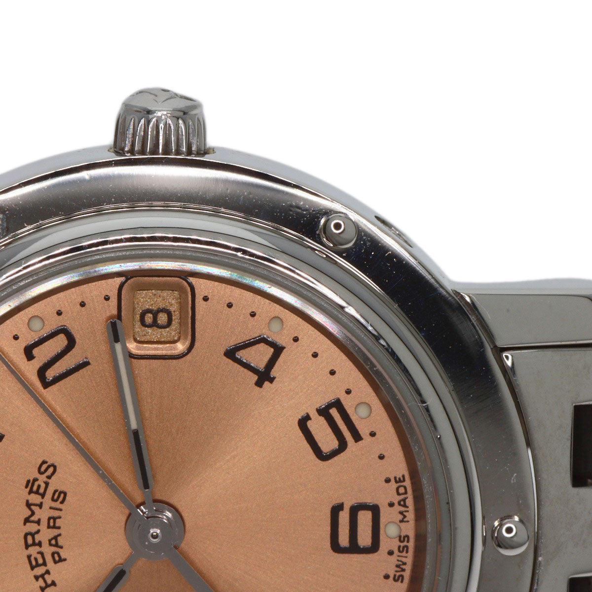 HERMES Watches Quartz CL4.210 Stainless Steel , Stainless Steel Silver Clipper Orange dial Women Used